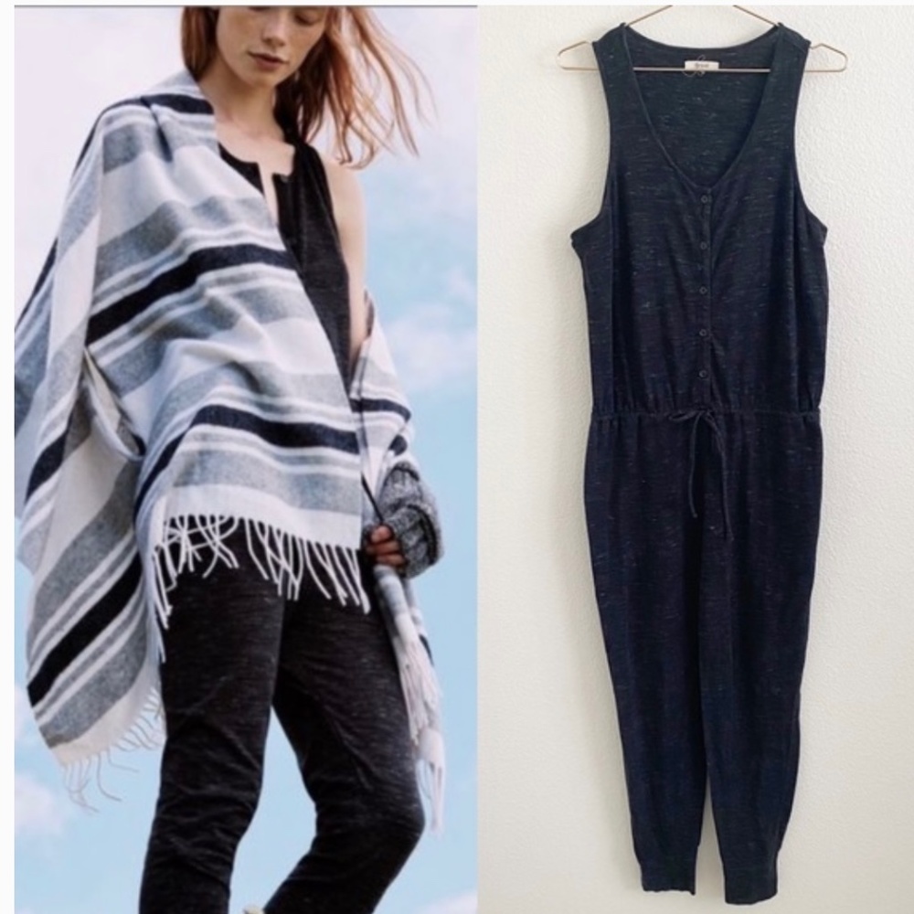 Madewell Sleepover Charcoal Grey Marled Knit Cotton Sleeveless Jumpsuit